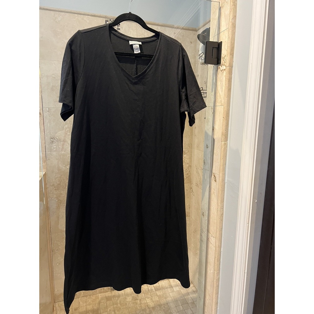Catherines Black Short Sleeve V Neck Midi Shift Dress Cotton Blend Plus Size 1X